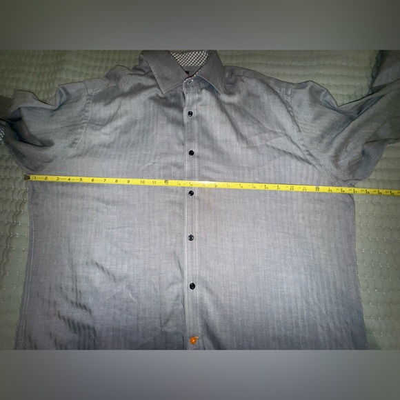 Thomas Dean Button Up Shirt Men’s Grey white Cross weave Long Sleeves size XL - Picture 4 of 11